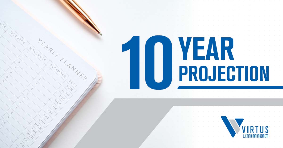 Image of a "10 Year Projection," featuring Virtus Wealth Management and highlighting "10 Year Projection," ensuring it aligns with the page's context on long-term financial planning and investment strategies.